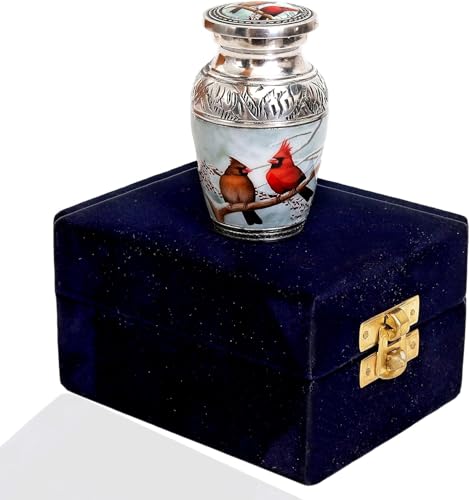HLC Beautiful Small Cardinal Couple Bird Keepsake Urn - Memorial for Human Ashes with Velvet Box Bag - Peaceful Engraved Mini Affordable Urn (4.5 in) (Large) - size: Mini