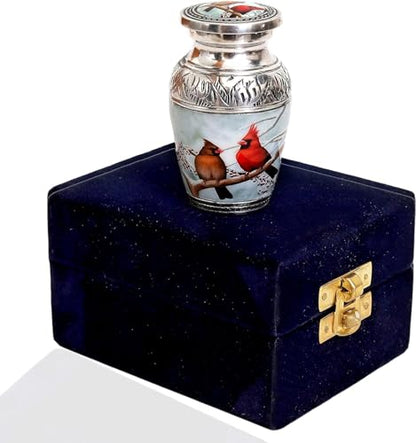 HLC Beautiful Small Cardinal Couple Bird Keepsake Urn - Memorial for Human Ashes with Velvet Box Bag - Peaceful Engraved Mini Affordable Urn (4.5 in) (Large) - size: Mini