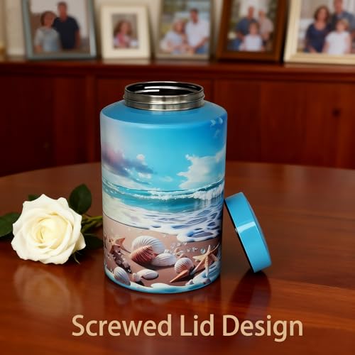 Large Cremation Urns for Human Ashes, for Adult Female & Male | 220 lbs Capacity, Stainless Steel Material, Sealing Well & Durable & Waterproof, Funeral Ash Keepsake, Ocean Heaven Pattern