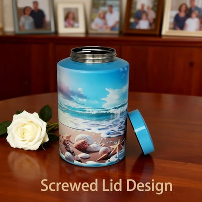 Large Cremation Urns for Human Ashes, for Adult Female & Male | 220 lbs Capacity, Stainless Steel Material, Sealing Well & Durable & Waterproof, Funeral Ash Keepsake, Ocean Heaven Pattern