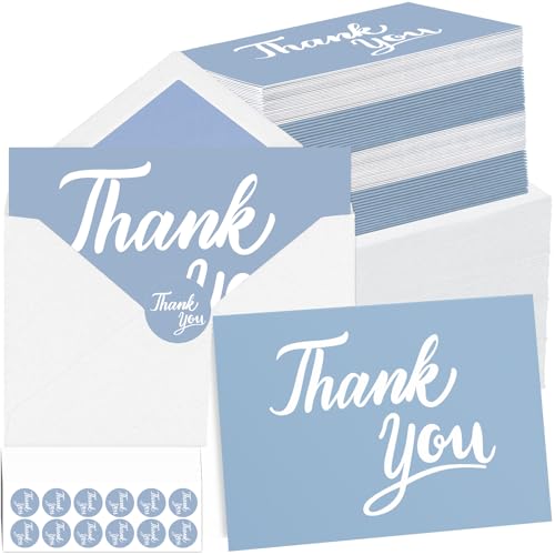 600 Pcs Blue Thank You Cards Bulk with White Envelopes and Stickers 4x6 Inch Blank Thank You Notes Box Set Minimalistic Design for Business Wedding Baby Shower Graduation Bridal Shower Funeral - color: Blue