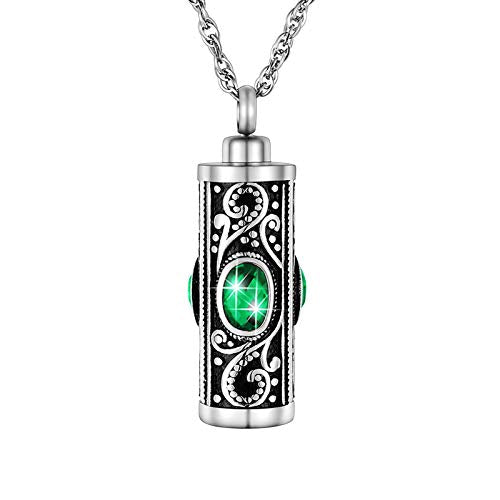 XIUDA Crystal Cremation Urn Necklace for Ashes Keepsake Stainless Steel Memorial Pendant with Flower - color: Emerald