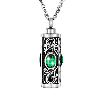 XIUDA Crystal Cremation Urn Necklace for Ashes Keepsake Stainless Steel Memorial Pendant with Flower - color: Emerald