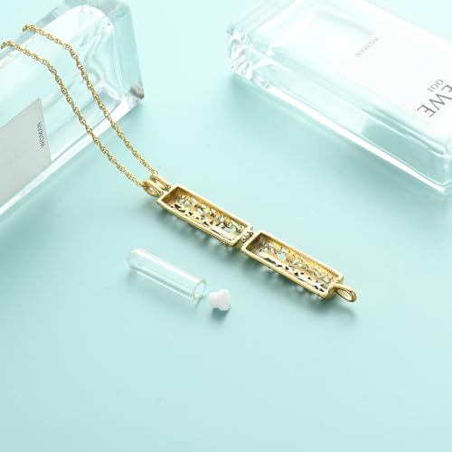 Tree of Life Urn Necklace for Women Men Cylinder Bar Memorial Ash Pendant | Tree of Life Cremation Jewelry,Stainless Steel Keepsakes Necklaces,Vial Ashes Pendant - color: Gold