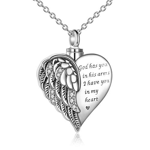 YFN Urn Necklaces for Ashes Sterling Silver Heart Urn Necklaces for Ashes Cremation Memory Jewelry for Women Men - style: Wings Urn Necklaces