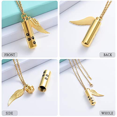 shajwo Cremation Jewelry Paw Print Urn Necklaces for Human Pet Ashes Cylinder Urn Pendant Keepsake Memorial Ash Locket Holder Necklace for Men Women - color: Gold