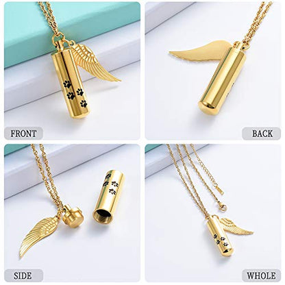 shajwo Cremation Jewelry Paw Print Urn Necklaces for Human Pet Ashes Cylinder Urn Pendant Keepsake Memorial Ash Locket Holder Necklace for Men Women - color: Gold