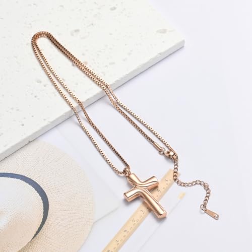 XSMZB Cross Cremation Jewelry Memorial Pendant Urn Necklace for Ashes of Loved One Funeral Ashes Keepsake Necklaces for Men Women - color: Rose Gold