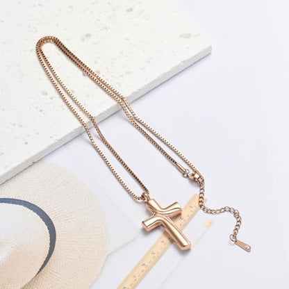 XSMZB Cross Cremation Jewelry Memorial Pendant Urn Necklace for Ashes of Loved One Funeral Ashes Keepsake Necklaces for Men Women - color: Rose Gold
