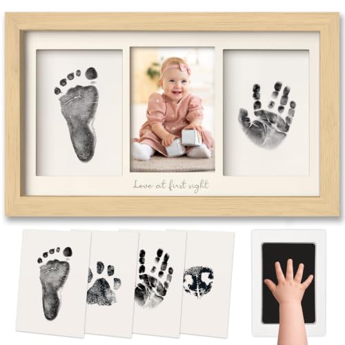 Inkless Hand and Footprint Kit, Boy Girl Newborn Keepsake (Ash Wood) | No Mess Ink Pad for Baby Handprint, Clean Touch Paw Print Kit for Dog Picture Frame, Personalized Baby Christmas Shower Gifts - color: Ash Wood
