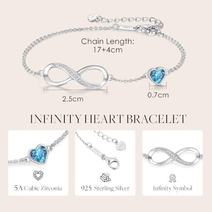 CDE 925 Sterling Silver Infinity Birthstone Bracelet Jewelry Gift for Women | Hypoallergenic,Non Tarnish,Heart CZ,Nickel-Free & Lead-Free,Anniversary Christmas Birthday Idea Gifts for Wife Girlfriend Her - color: 03-Mar.