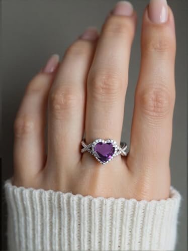 Birthstone Cremation Urn Rings for Ashes for Women 925 Sterling Silver Heart Cut Gemstone with Moissanite Urn Keepsake Ring Memorial Cremation Jewelry Hold Loved Ones Ashes