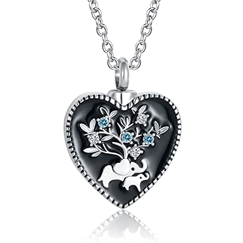 Elephant Urn Necklace Mom Family I Love you for always & forever Cremation Stainless Steel Memorial Keepsake Pendant Ash Holder for Mother Daughter
