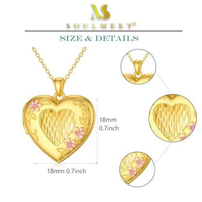 SOULMEET Sunflower/Rose/Daisy Heart Locket Necklace That Holds Pictures Keep Someone Near to You Sterling Silver/Gold Personalized Photo Locket Gift - style: E2-Gold diasy locket+photo