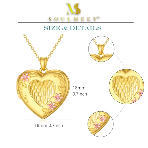 SOULMEET Sunflower/Rose/Daisy Heart Locket Necklace That Holds Pictures Keep Someone Near to You Sterling Silver/Gold Personalized Photo Locket Gift - style: E2-Gold diasy locket+photo