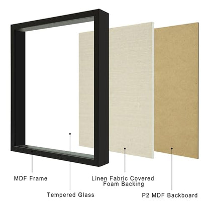 11x14 Shadow Box Display Case with Tempered Glass, Black Wooden Large Memory Shadow Box Frame with Soft Linen Back - color: Black, size: 11x14