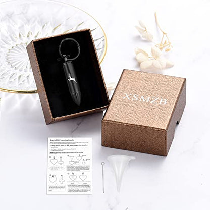 XSMZB Cremation Urn Keychain for Ashes Deer Bullet Keepsake Keychain Pendant Stainless Steel Memorial Jewelry for Women Men - color: Black