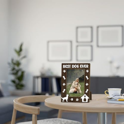 Best Dog Ever Picture Frame, Dog Memorial Photo Frame for Pet Lovers Friends, New Puppy Gifts 4x6 Wood Photo Frame, Home Bedroom Office Shelf Table Decor -025 - style: Best Dog Ever