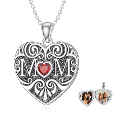 Midari Personalized Heart Locket Necklace That Hold 2 Pictures 925 Sterling Silver Oxidized Photo Necklace Memory Custom Photo Lockets Necklaces Jewelry Gifts for Family Women Lover Mom Dad - color: MOM, style: Locket+Photo