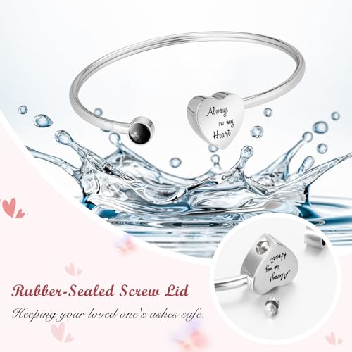 Abooxiu Cremation Jewelry Urn Bracelet for Ashes - Heart Ashes Keepsake Memorial Bangle for Women & Men - Always in my Heart - style: Customized Projection