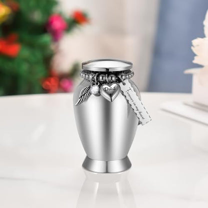 Small Urns for Dad 2.85 Inch Small Keepsake Urns with Cross Charm Mini Cremation Urns for Ashes Stainless Steel Memorial Ashes Keepsake-Forever in My Heart