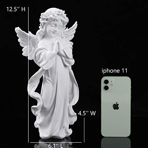 H&W Angel Statue, Angel Figurine, Adorable Flower Girl Decorative Ornaments | 12.5''H, Home Decor Fairy Prayer, Pray for Your Family, Christmas & Thanksgiving Day Decoration 【A】