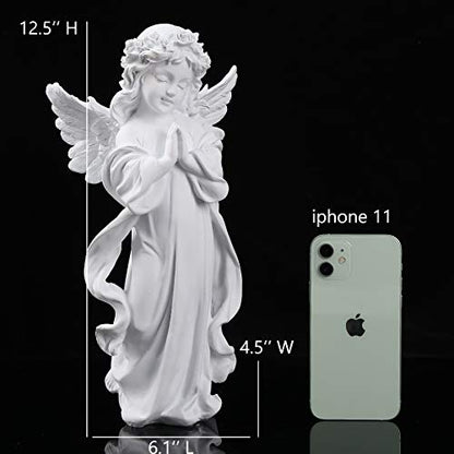 H&W Angel Statue, Angel Figurine, Adorable Flower Girl Decorative Ornaments | 12.5''H, Home Decor Fairy Prayer, Pray for Your Family, Christmas & Thanksgiving Day Decoration 【A】