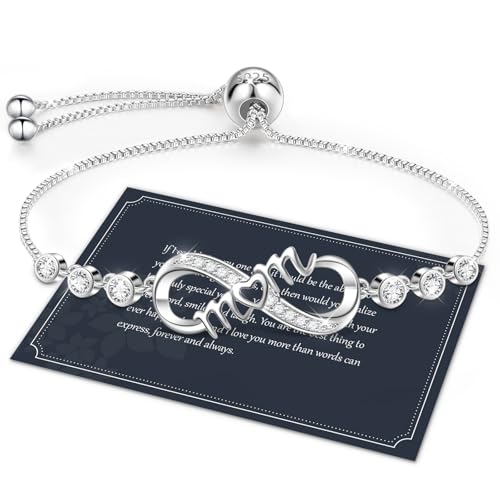 J.Fée Infinity Heart Bracelets for Women with 5A Cubic Zirconia, 925 Silver Bracelets for Women Adjustable Womens Bracelet Jewelry for Wife Girlfriend Her - color: Infinity Mom