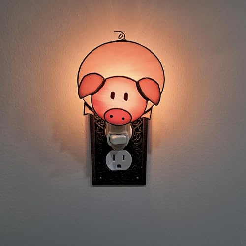 Gift Essentials Pink Pig Plug-in Night Light - Stained Glass Nightlight | Pink Pig Stained Glass Plug-in Nightlight with On/Off Rocker Switch. Includes One 4-Watt Replaceable Warm-Glow Bulb. - color: Pig
