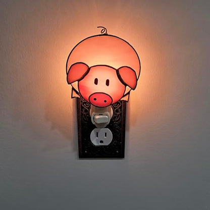 Gift Essentials Pink Pig Plug-in Night Light - Stained Glass Nightlight | Pink Pig Stained Glass Plug-in Nightlight with On/Off Rocker Switch. Includes One 4-Watt Replaceable Warm-Glow Bulb. - color: Pig