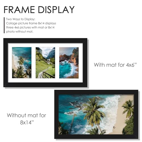 DUENPY 8x14 Collage Picture Frame Displays Three 4x6 inch Photos Black - color: Black, size: 8x14（4x6 opening）