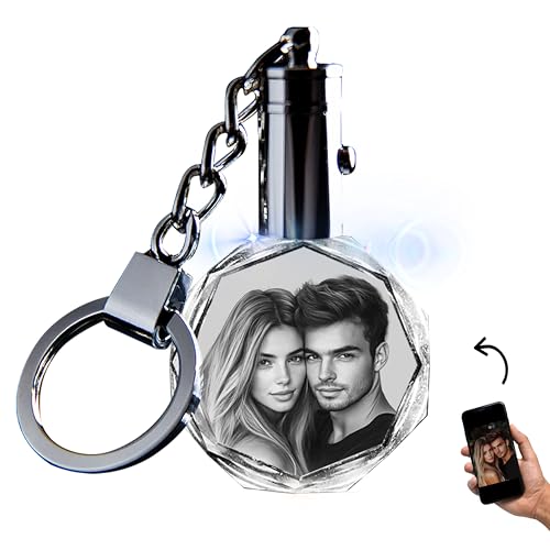 3D innovation Personalized Crystal Keychain Photo with LED Light Custom Laser Etched Key Chain, Valentines Gifts Keepsake - style: Round