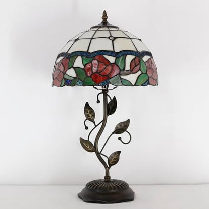 Tiffany Lamp Rose Flower Style Stained Glass Table Lamp - color: Rose Flower