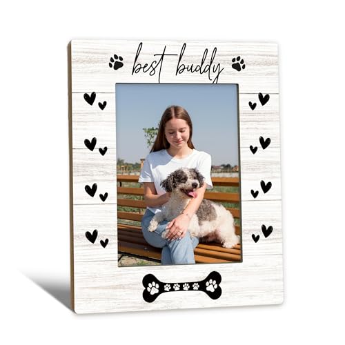 Dog Picture Frame 5x7, Dog Gifts Photo Frame, Dogs PhotoFrame, Pet Gifts for DogLovers Owners DogMom Women, Best Buddy PetDog Wooden Picture Photo Frames for Desk Home Room Decor - color: best buddy