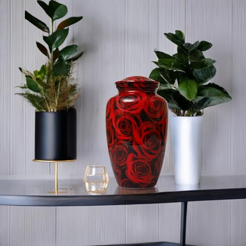 Bhartiyaa Handicraft Red Rose Cremation Urn for Human Ashes – Memorial Urn for Adult Male & Female, Holds Up to 200 lbs, for Home or Burial (Design 9) - size: Adult 200 Ibs