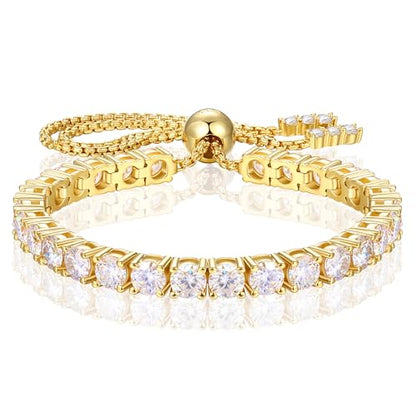 Moissanite Tennis Bracelet 1.79ct-8.69ct Adjustable Bracelet for Women 18K White Gold Plated S925 Sterling Silver Tennis Bracelet D Color VVS1 Round Cut 2/3/4mm Moissanite Bracelet Gifts for Wife/Mom - color: Gold-4MM-8.69Carats