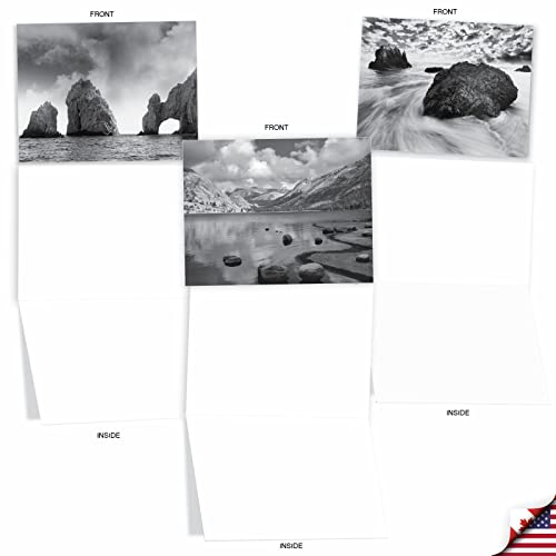 The Best Card Company - 10 Blank Note Cards with Envelopes (4 x 5.12 Inch) - Black & White Photos, Bulk Boxed Set - On the Rocks M3309-NB - style: On the Rocks
