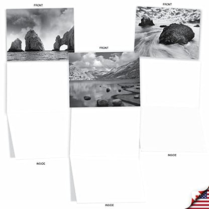 The Best Card Company - 10 Blank Note Cards with Envelopes (4 x 5.12 Inch) - Black & White Photos, Bulk Boxed Set - On the Rocks M3309-NB - style: On the Rocks