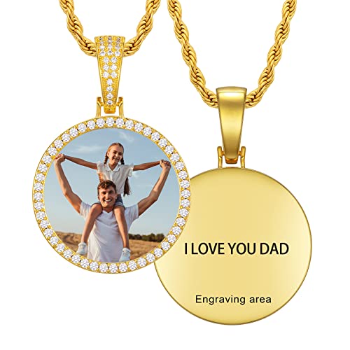 YIMERAIRE Customized Picture Necklace Personalized Circle Chain - color: 01 Circle Pendant Text(Gold)+Rope Chain 0171