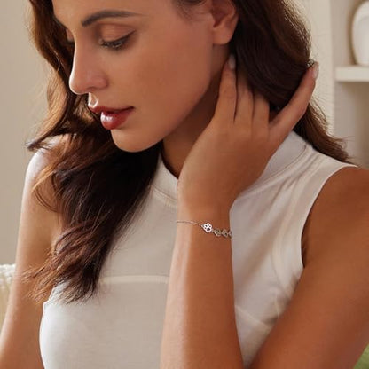 Silver Adjustable Bracelets 925 Sterling Silver Link Bracelets for Women Anniversary Birthday Christmas Jewelry for Women - color: Silver Cat