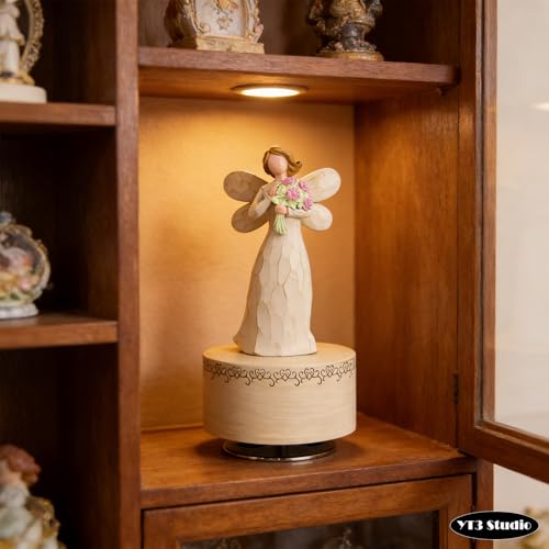 Angel with Flowers Resin Music Box, Hand-Wind Rotating Angel Figurines Musical Gift for Women, Mothers, Daughters - Perfect for Christmas, Birthday, Mother's Day & Anniversaries - color: Angel Bouquet