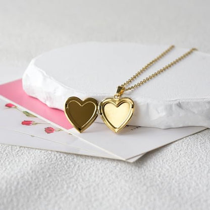Heart Locket Necklace That Holds Pictures Pressed Flower Photo Locket Pendant Necklace for Girl Women Gift for Her - style: Gold-Pink Forget me not