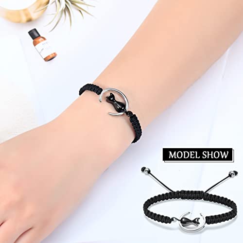 constantlife Cat Cremation Urn Bracelet for Pet Ashes Handmade Braided Rope Adjustable Bangle Stainless Steel Urn Bangle Memorial Jewelry - color: Silver+Black