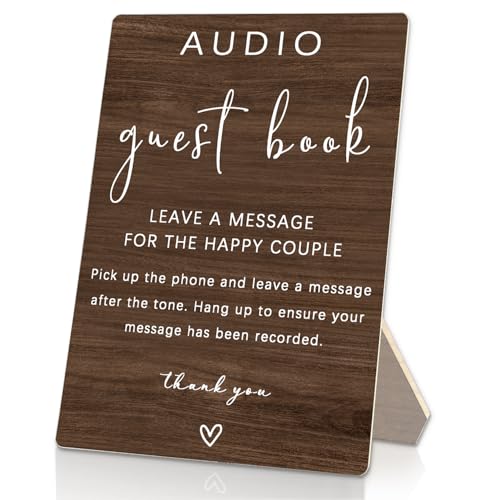 Audio Guestbook Sign, Audio Phone Guestbook Wooden Stand 5x7inch, Wedding Telephone Phone Audio Message Guest Book Sign, Wedding Table Decoration (Brown) - color: Audio Brown, size: 5x7inches