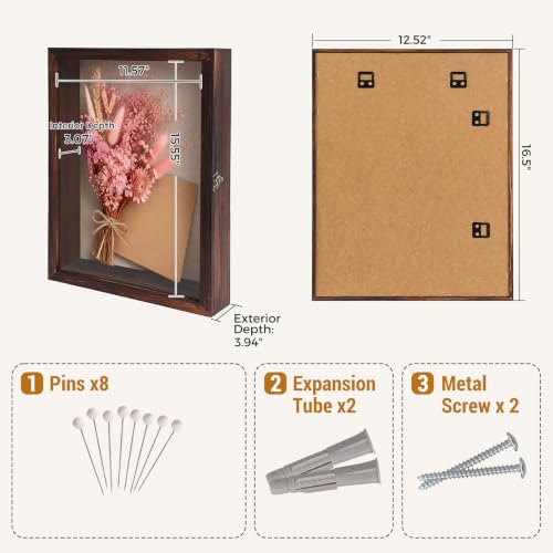 Muzilife 12x16 Rustic Shadow Box Pine Wood Picture Frame, 3.94 Deep, Brown - color: Brown, size: 12"x16"