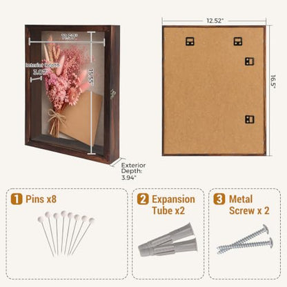 Muzilife 12x16 Rustic Shadow Box Pine Wood Picture Frame, 3.94 Deep, Brown - color: Brown, size: 12"x16"