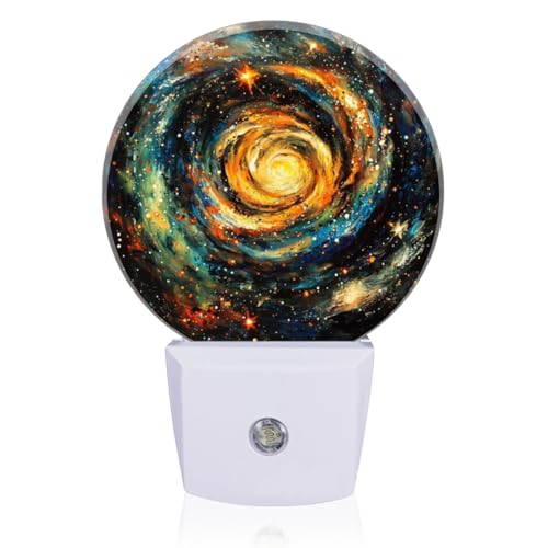 LED Night Lights Lamp with Dusk to Dawn Sensor, Orange-Blue Rotating Galaxies Night Light Plug Into Wall for Kids Room, Bedroom, Bathroom, Kitchen, Hallway - color: Orange-Blue Rotating Galaxies