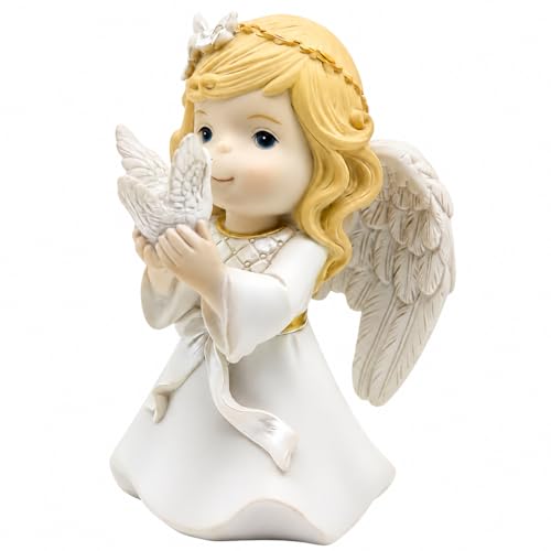 Comfy Hour 6.9 Inch Angel Figurine, Peace Dove Angel Statue - color: White With Blonde Hair and Gold Accents