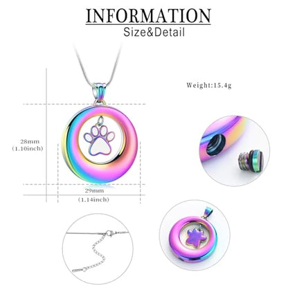 Dog Paws Cremation Jewelry Pet/Cat/Dog Paws Urn Necklaces for Ashes Stainless Steel Pet Ashes Holder Memorial Keepsakes Locket Pendant Jewelry for Men Women - color: Rainbow