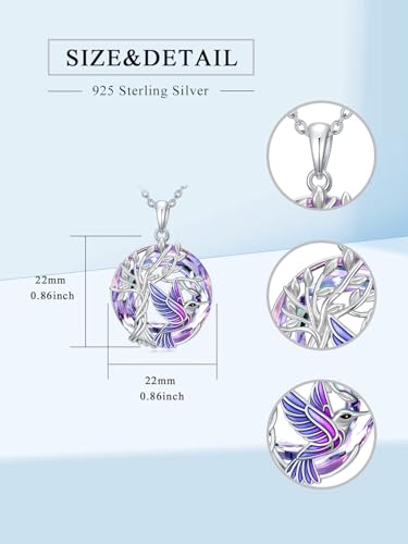 TOUPOP Butterfly Necklace for Women 925 Sterling Silver Tree of Life Butterflies Dragonfly Hummingbird Pendant Necklaces Crystal Jewelry Anniversary Christmas Birthday Gift for Her - color: Hummingbird Purple